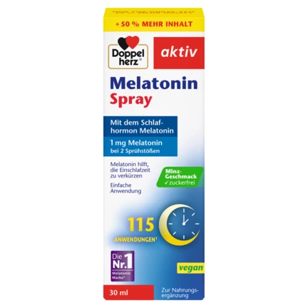 Abbildung der Produktverpackung Doppelherz aktiv Melatonin Spray Frontansicht